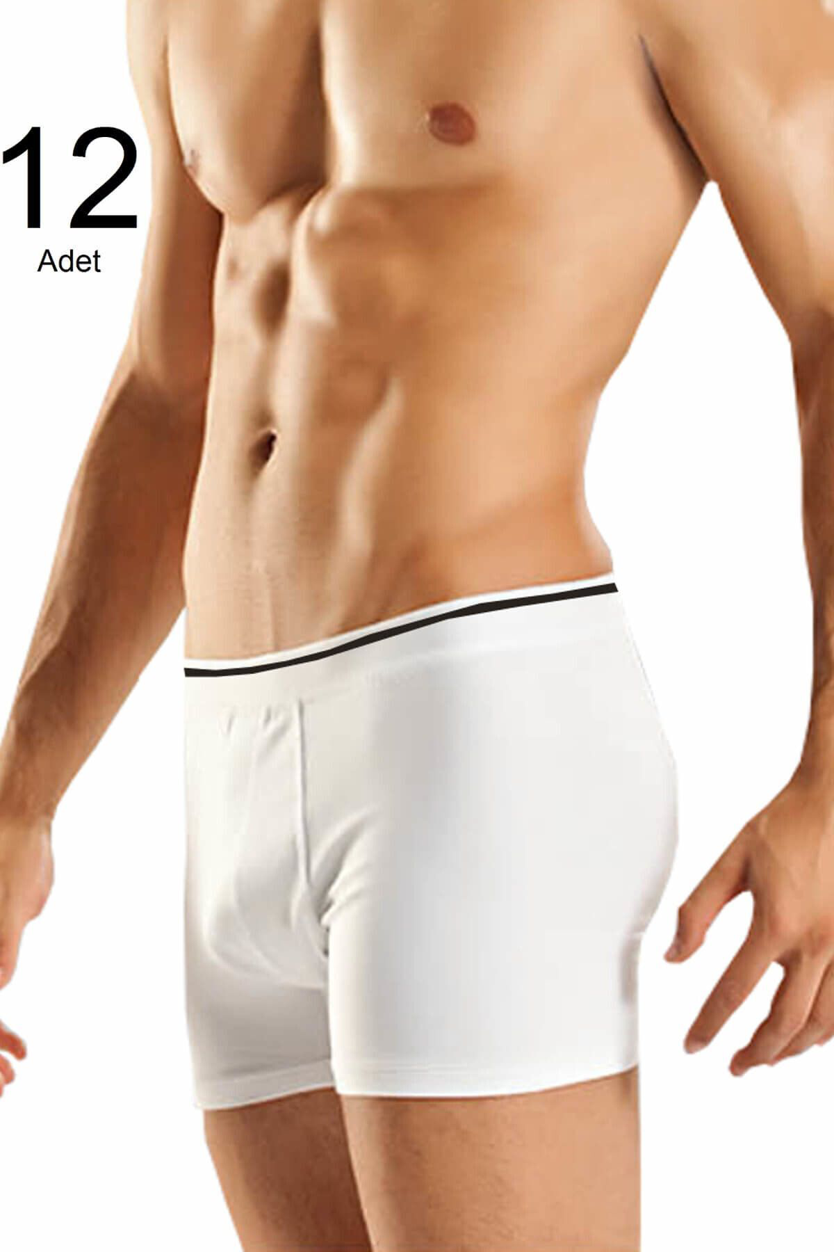 Erkek Beyaz 12'Li Paket Likralı Boxer ELF568BER109712