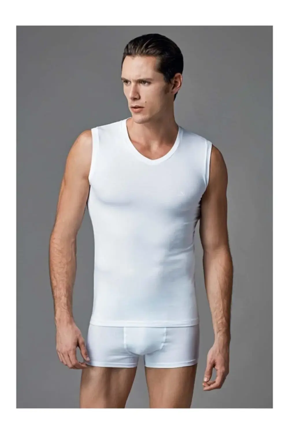 Erkek Beyaz 2'li Paket V Yaka Kolsuz Tshirt