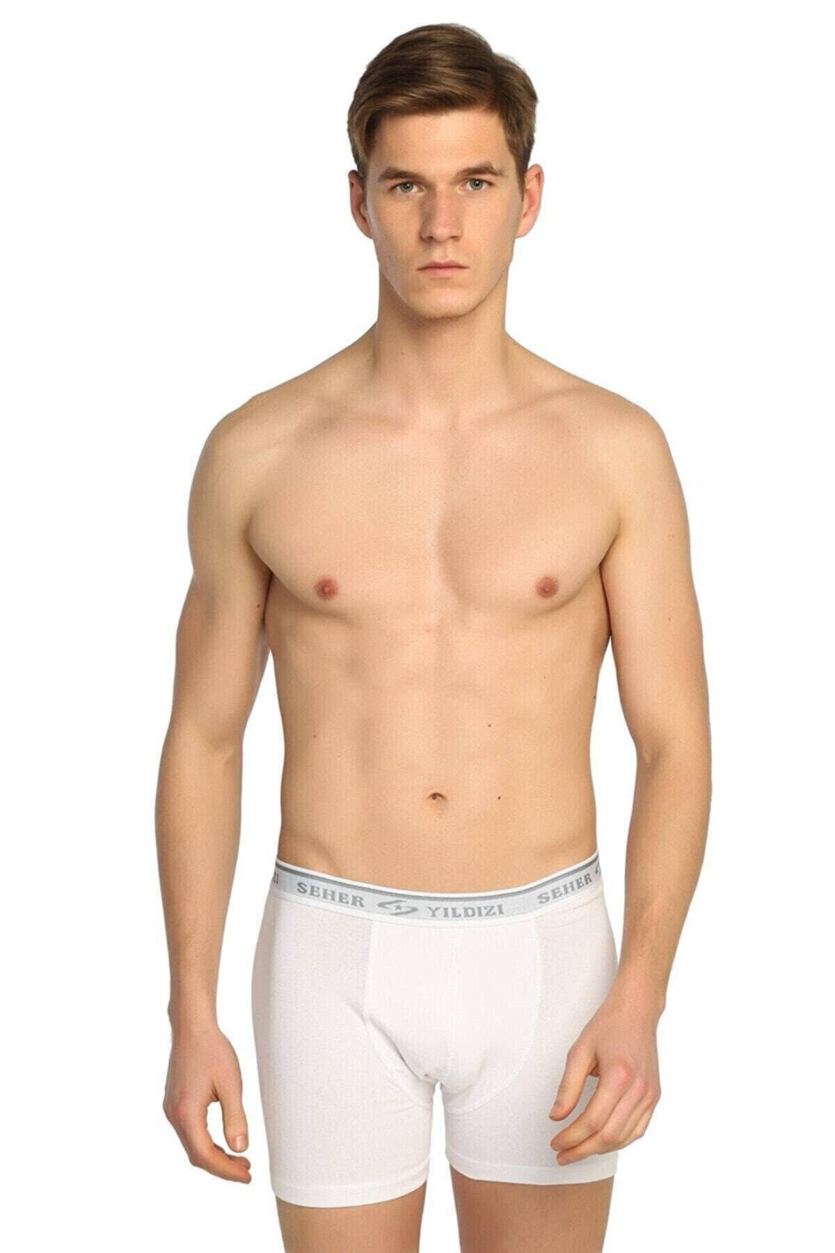 Erkek Beyaz 3'lü Paket Elastan Likralı Boxer