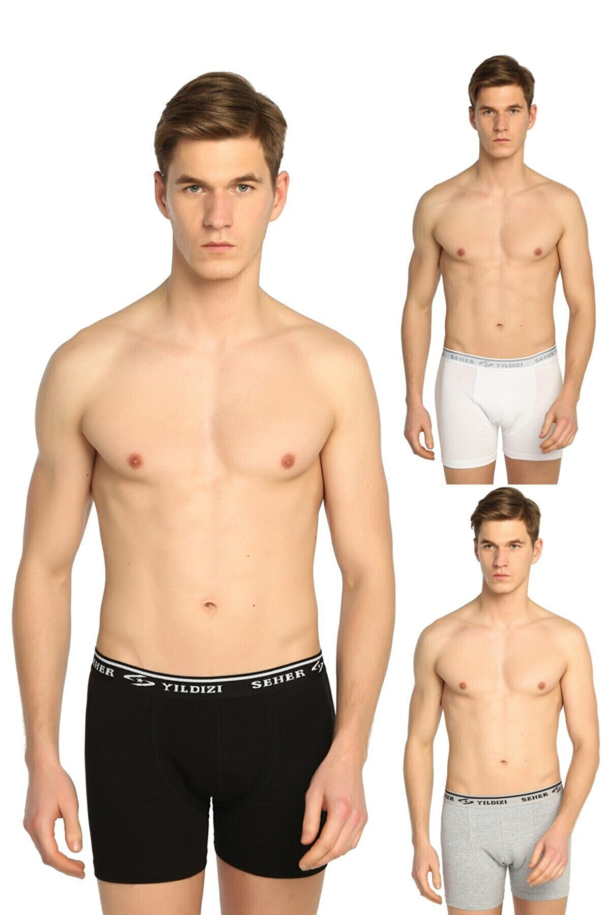 Erkek Beyaz 3'lü Paket Elastan Likralı Boxer