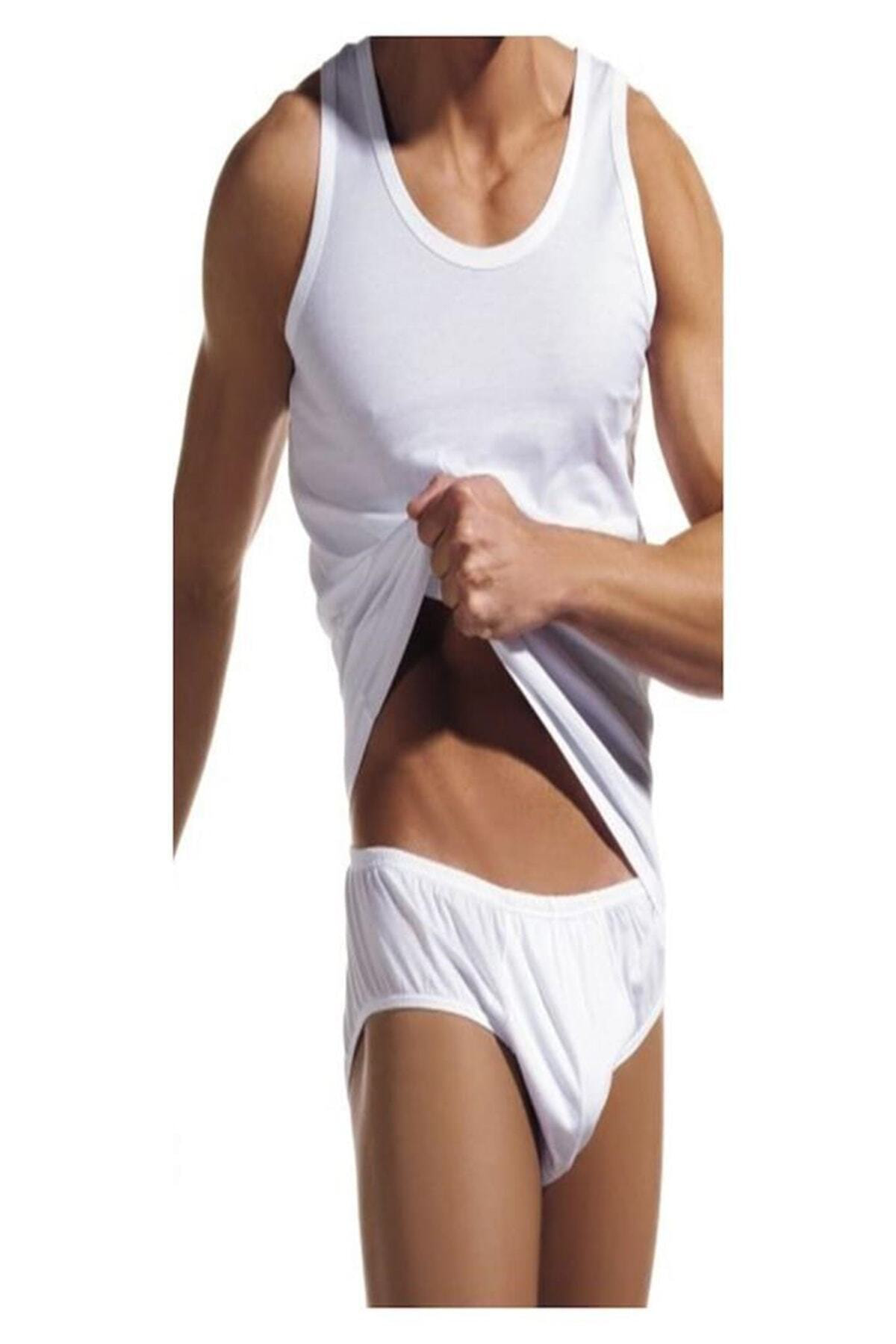 Erkek Beyaz Atlet & Slip Külot Takım % 100 Pamuk 12'Li Paket