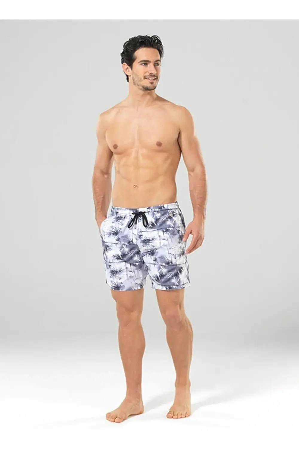 Erkek Beyaz Baskılı Şort Mayo 8813
