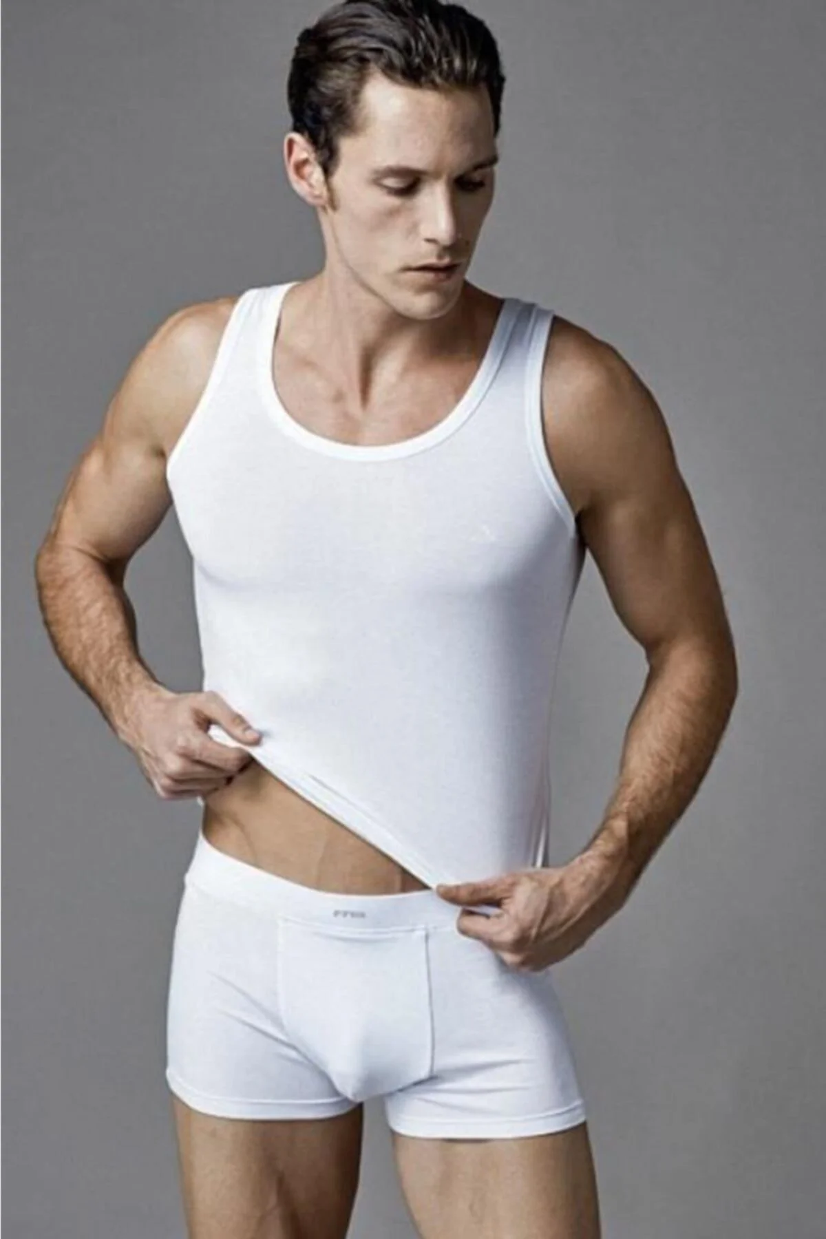 Erkek Beyaz Çeyizlik Atlet-boxer Takım Es011564