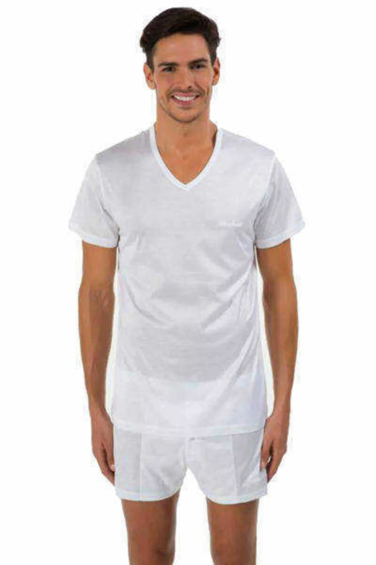 Erkek Beyaz Elite İnce Kumaş V Yaka T-Shirt