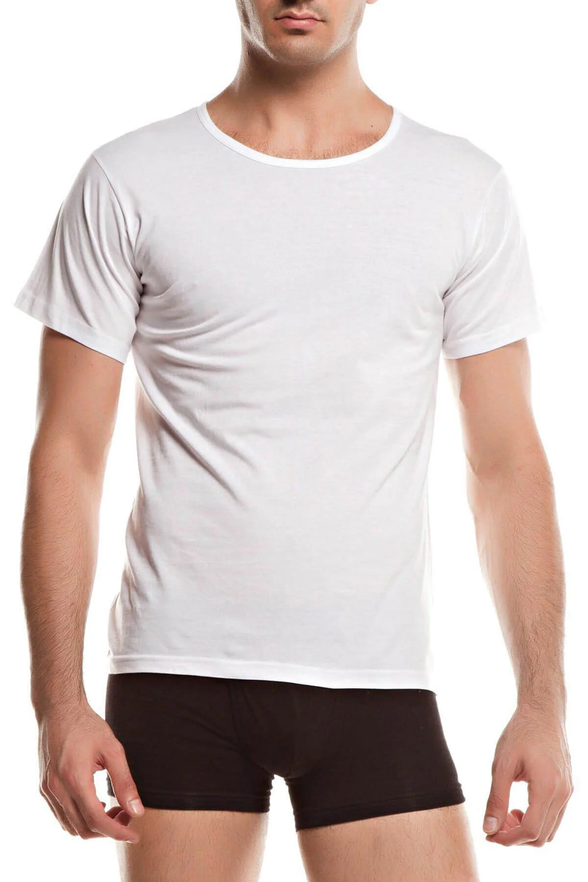 Erkek Beyaz Kısa Kollu Bisiklet Yaka T Shirt 2510