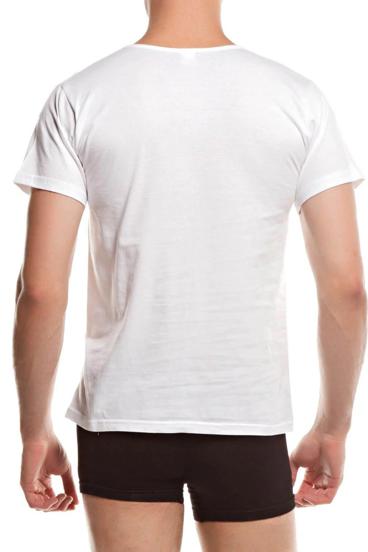 Erkek Beyaz Kısa Kollu Bisiklet Yaka T Shirt 2510