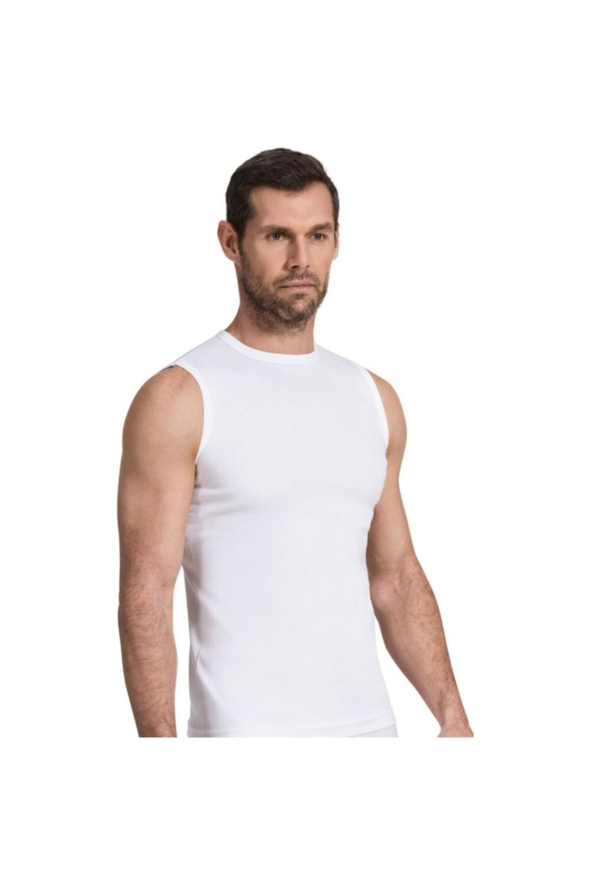 Erkek Beyaz Namaldi Bisiklet Yaka Ribana  Badi