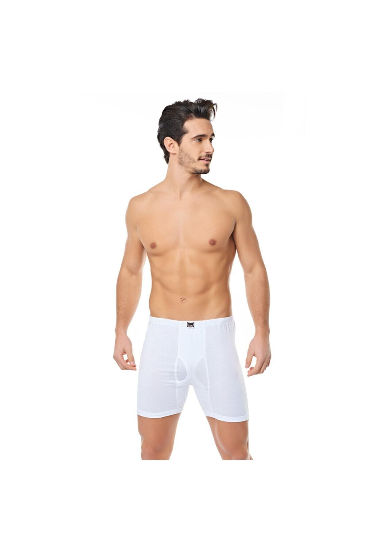 Erkek Beyaz Ribana Likralı Arjantin Paçalı Boxer 3'lü