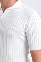 Erkek Beyaz Slim Fit Çizgili Esnek Nefes Alan Polo Yaka Triko T-s