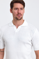 Erkek Beyaz Slim Fit Çizgili Esnek Nefes Alan Polo Yaka Triko T-s