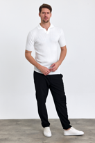 Erkek Beyaz Slim Fit Çizgili Esnek Nefes Alan Polo Yaka Triko T-s