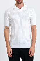 Erkek Beyaz Slim Fit Çizgili Esnek Nefes Alan Polo Yaka Triko T-s