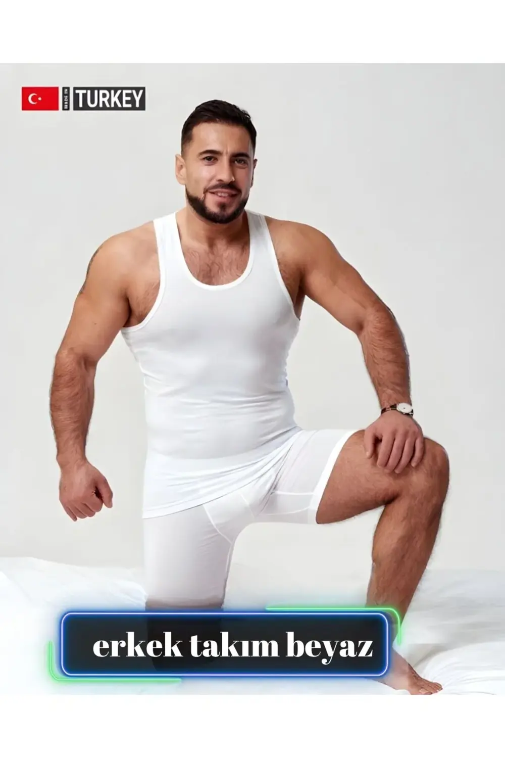 Erkek Beyaz Takım Özel Kutuda Uzun Kesim Boxer Sporcu Atlet