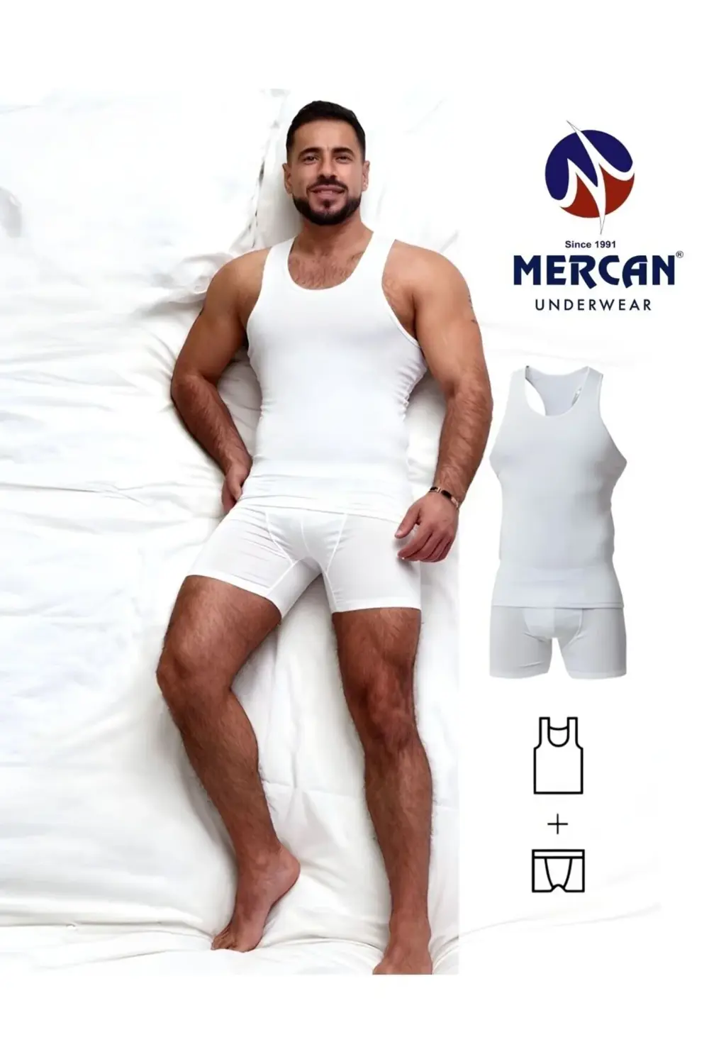 Erkek Beyaz Takım Özel Kutuda Uzun Kesim Boxer Sporcu Atlet