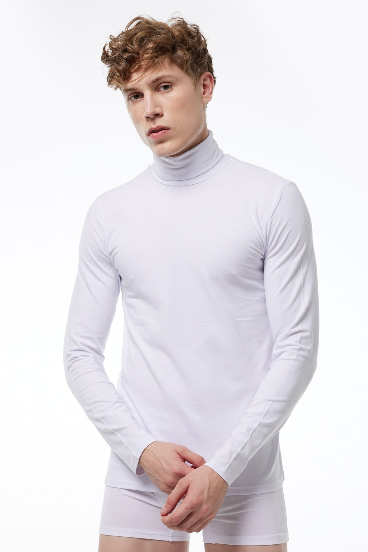 Erkek Beyaz Uzun Kollu Tam Balıkçı Yaka Modal Body 063