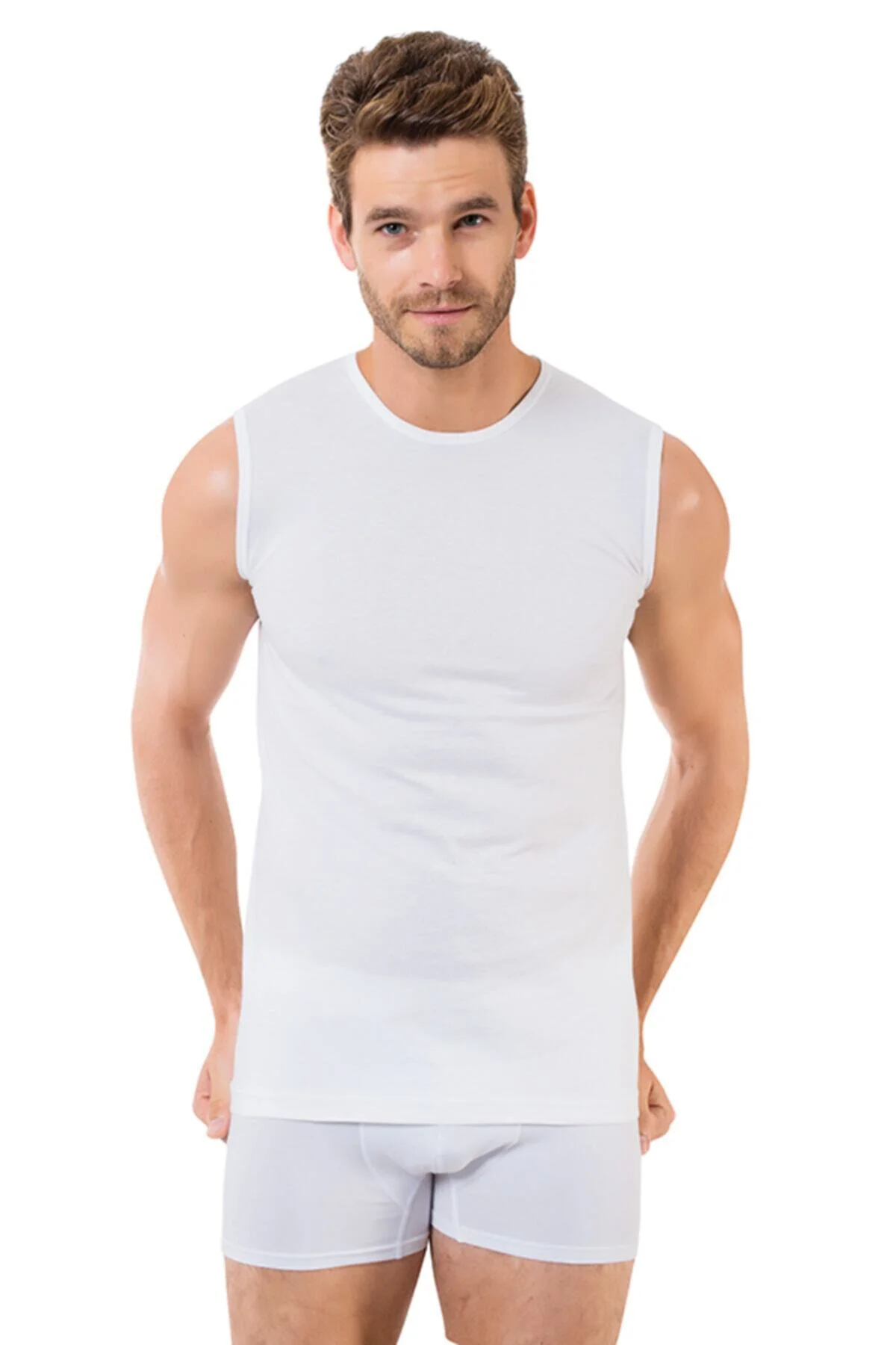 Erkek Beyaz V Yaka Kolsuz Atlet 3 Lü 1056-a