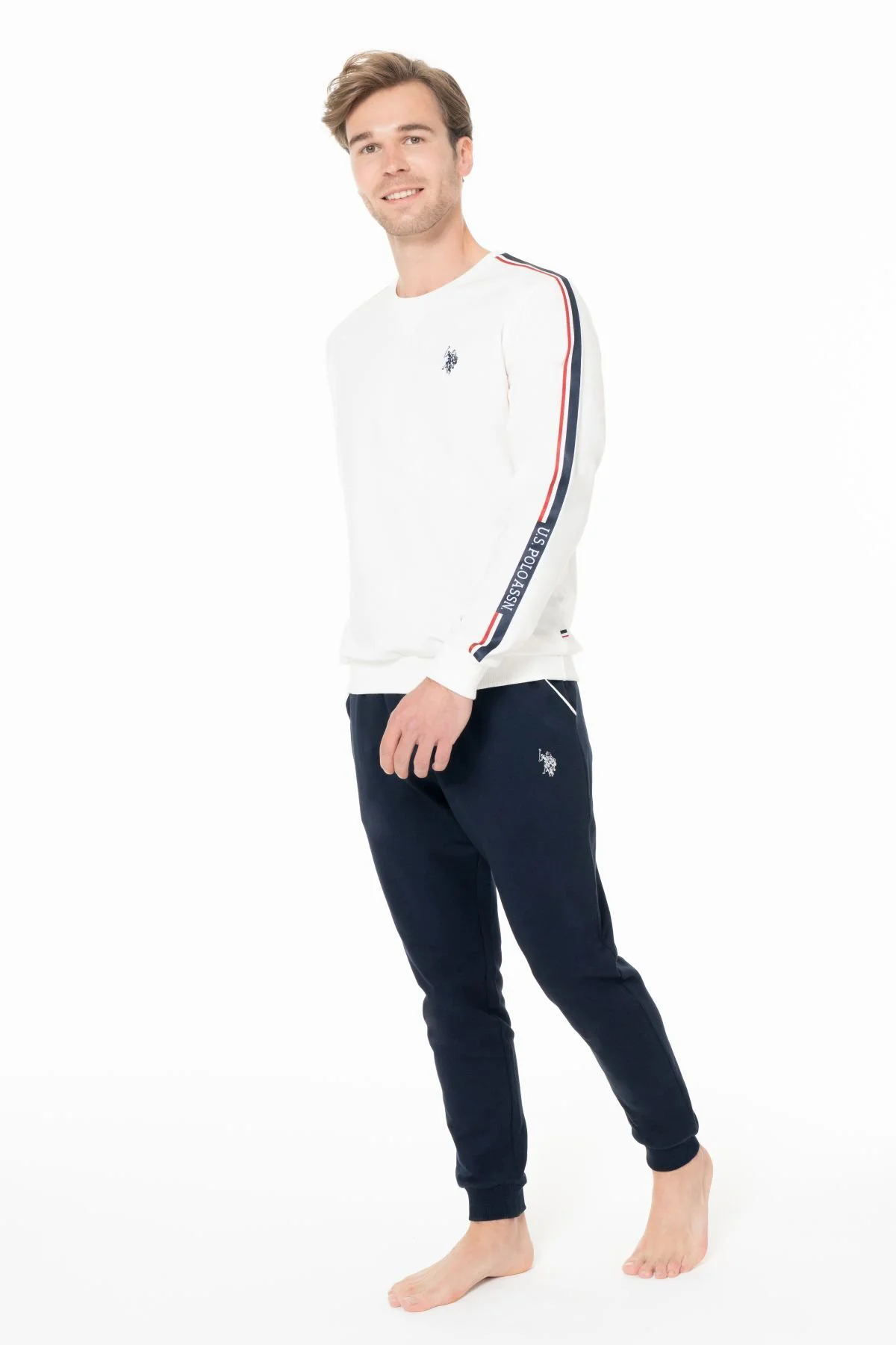 Erkek Bisiklet Yaka Uzun Kollu Pijama Takımı S26942 BANTLI PAÇA