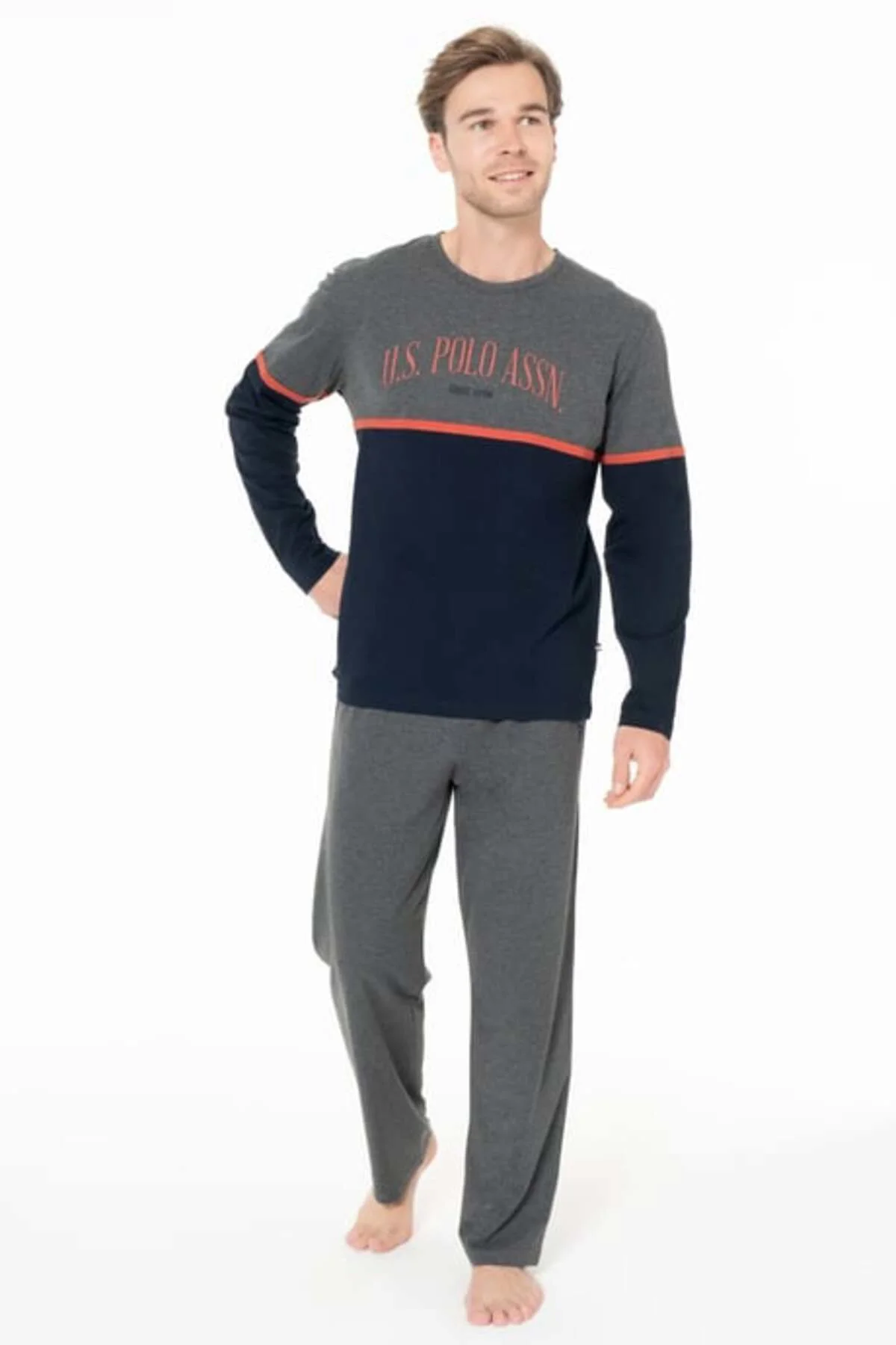 Erkek Bisiklet Yaka Uzun Kollu Pijama Takımı S26952 RAHAT KUMAŞ C