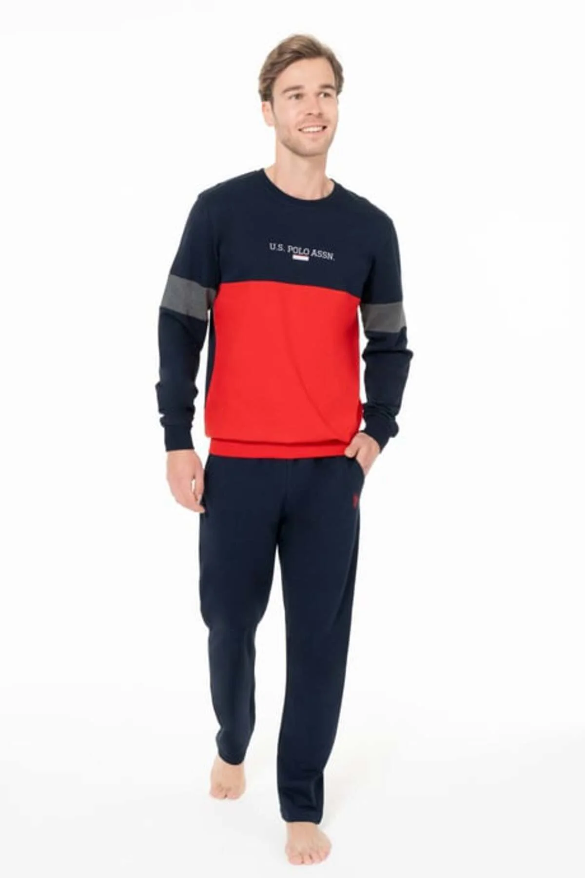 Erkek Bisiklet Yaka Uzun Kollu Pijama Takımı S26930 CEPLİ