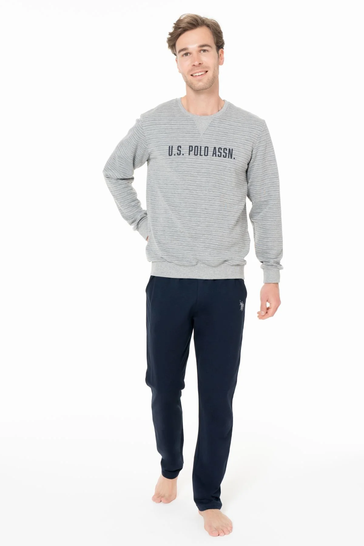 Erkek Bisiklet Yaka Uzun Kollu Pijama Takımı S26934 RAHAT KUMAŞ