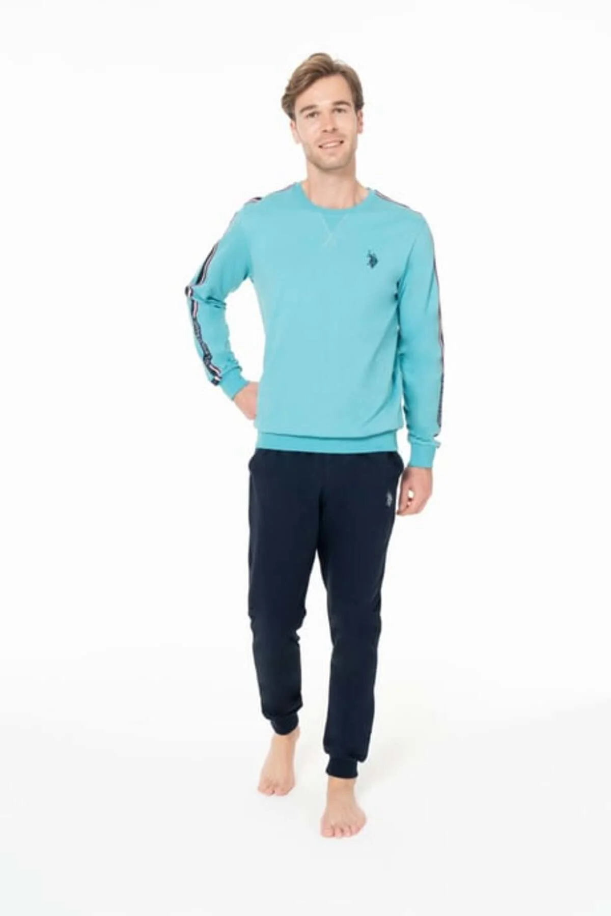Erkek Bisiklet Yaka Uzun Kollu Pijama Takımı S26942 BANTLI PAÇA Fiyatı, Yorumları ve Özellikleri