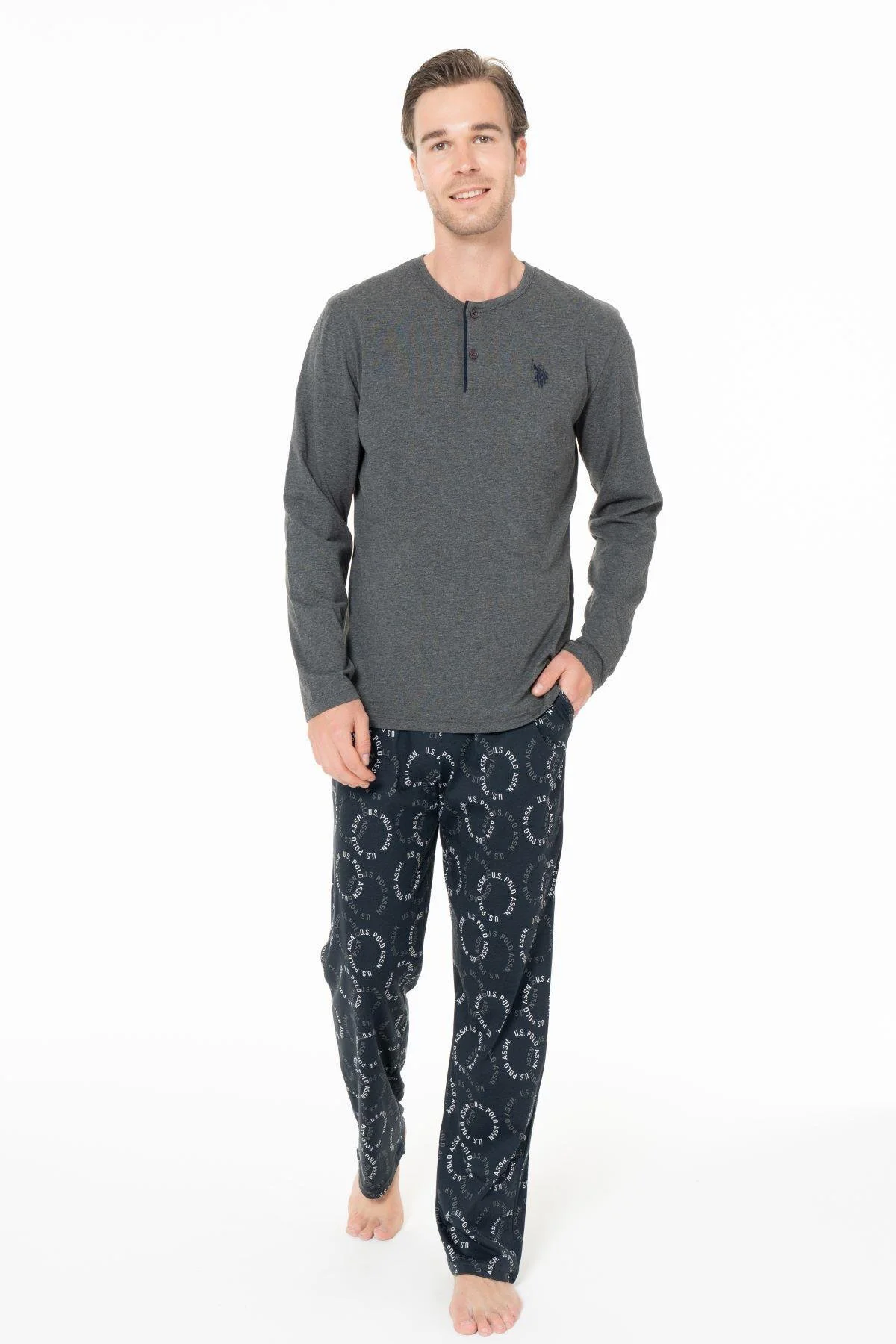 Erkek Bisiklet Yaka Uzun Kollu Pijama Takımı S26930 CEPLİ