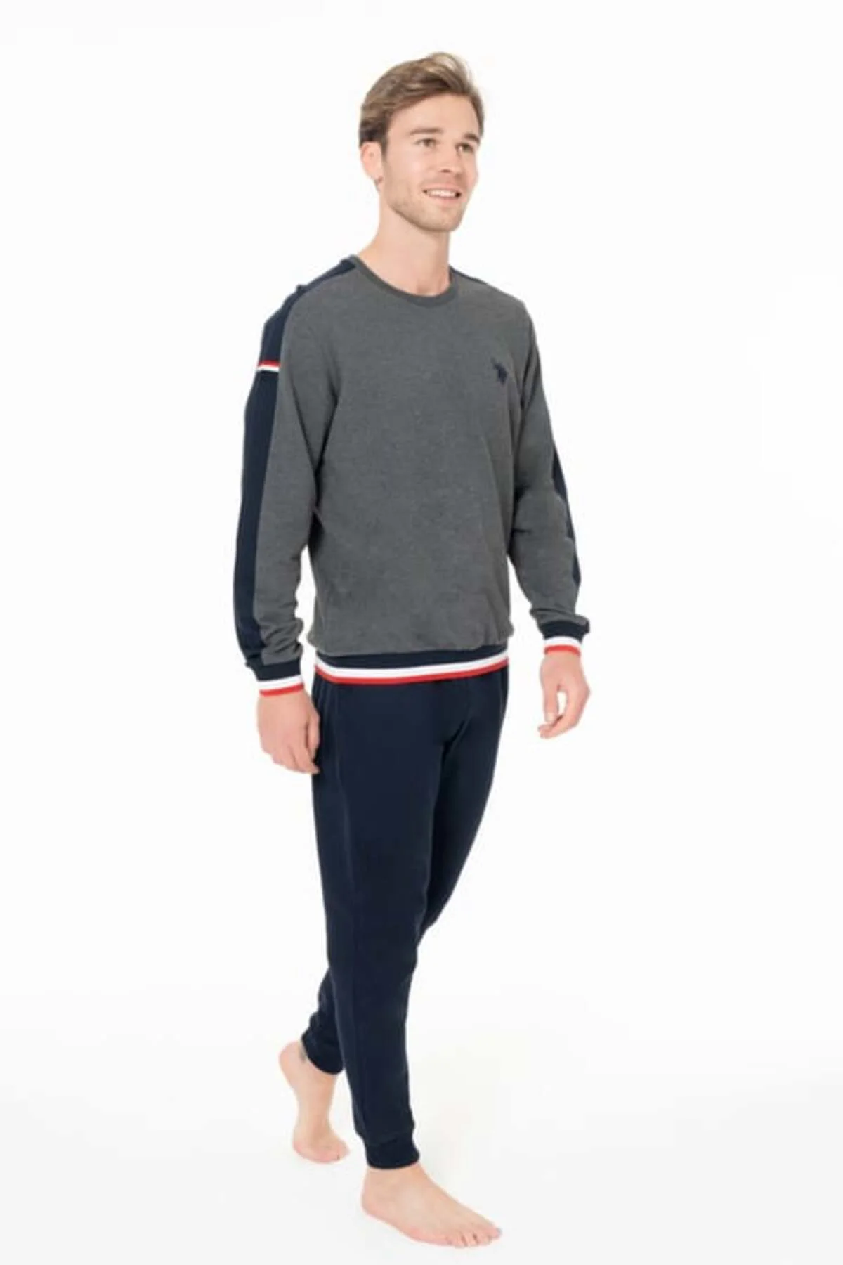 Erkek Bisiklet Yaka Uzun Kollu Pijama Takımı S26931 BANTLI PAÇA R