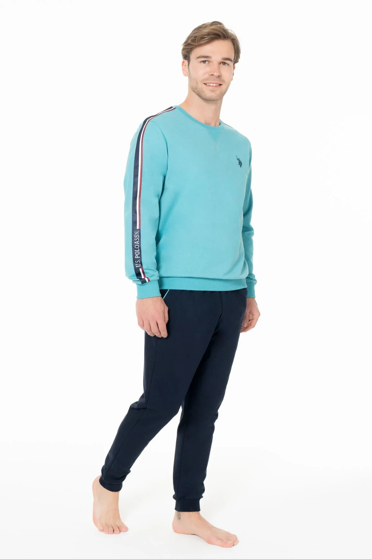 Erkek Bisiklet Yaka Uzun Kollu Pijama Takımı S26942 BANTLI PAÇA Fiyatı, Yorumları ve Özellikleri