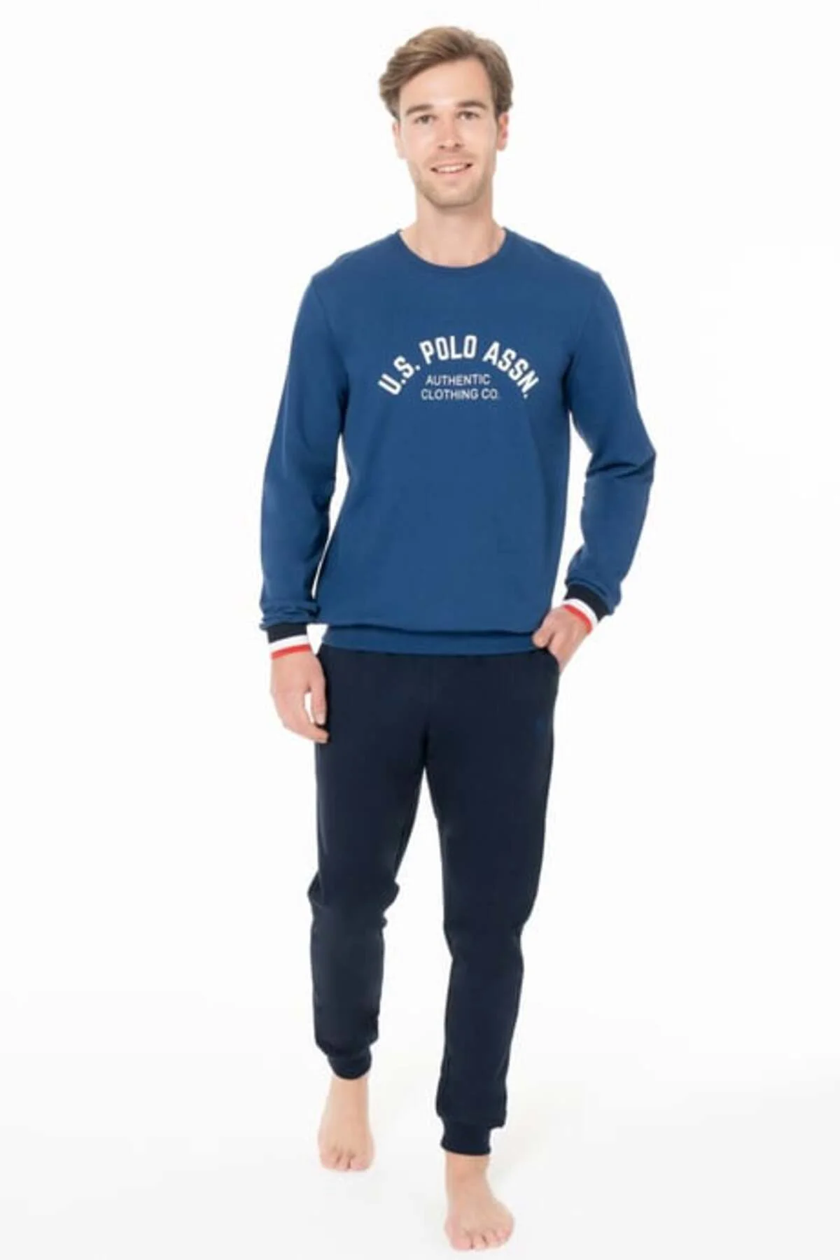 Erkek Bisiklet Yaka Uzun Kollu Pijama Takımı S26952 BANTLI PAÇA R