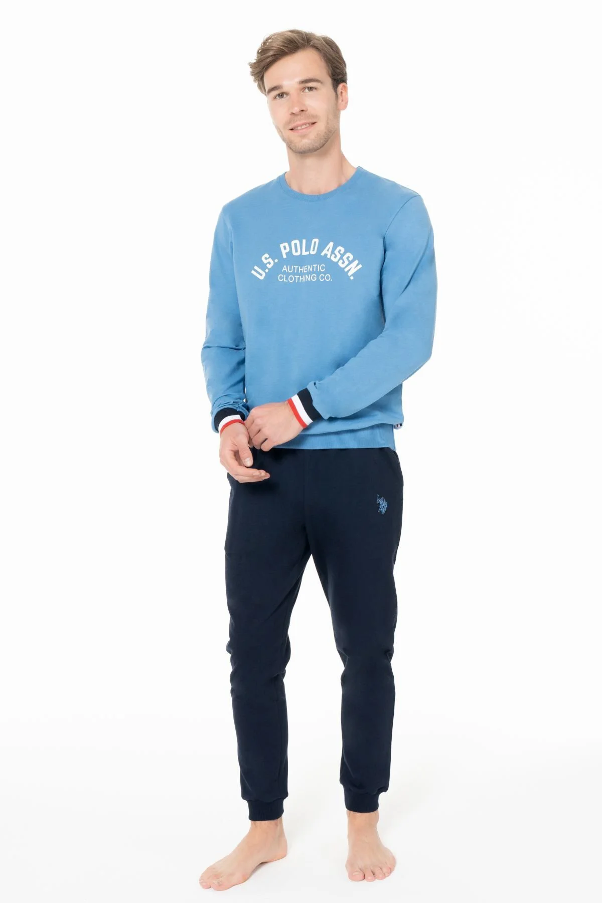 Erkek Bisiklet Yaka Uzun Kollu Pijama Takımı S26952 BANTLI PAÇA RAHAT KUMAŞ CEPLİ