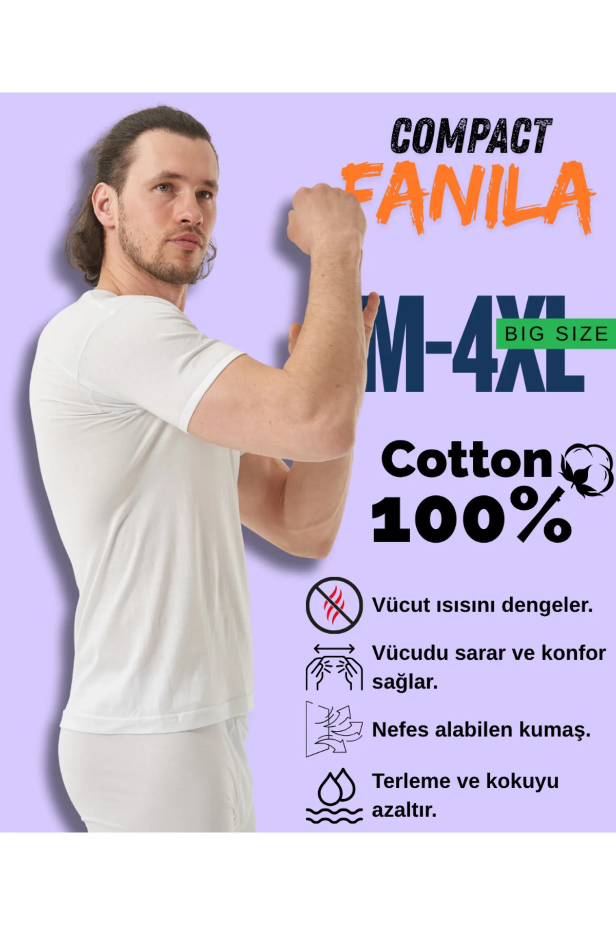 Erkek Bisiklet Yaka Yarım Kol Beyaz Fanila