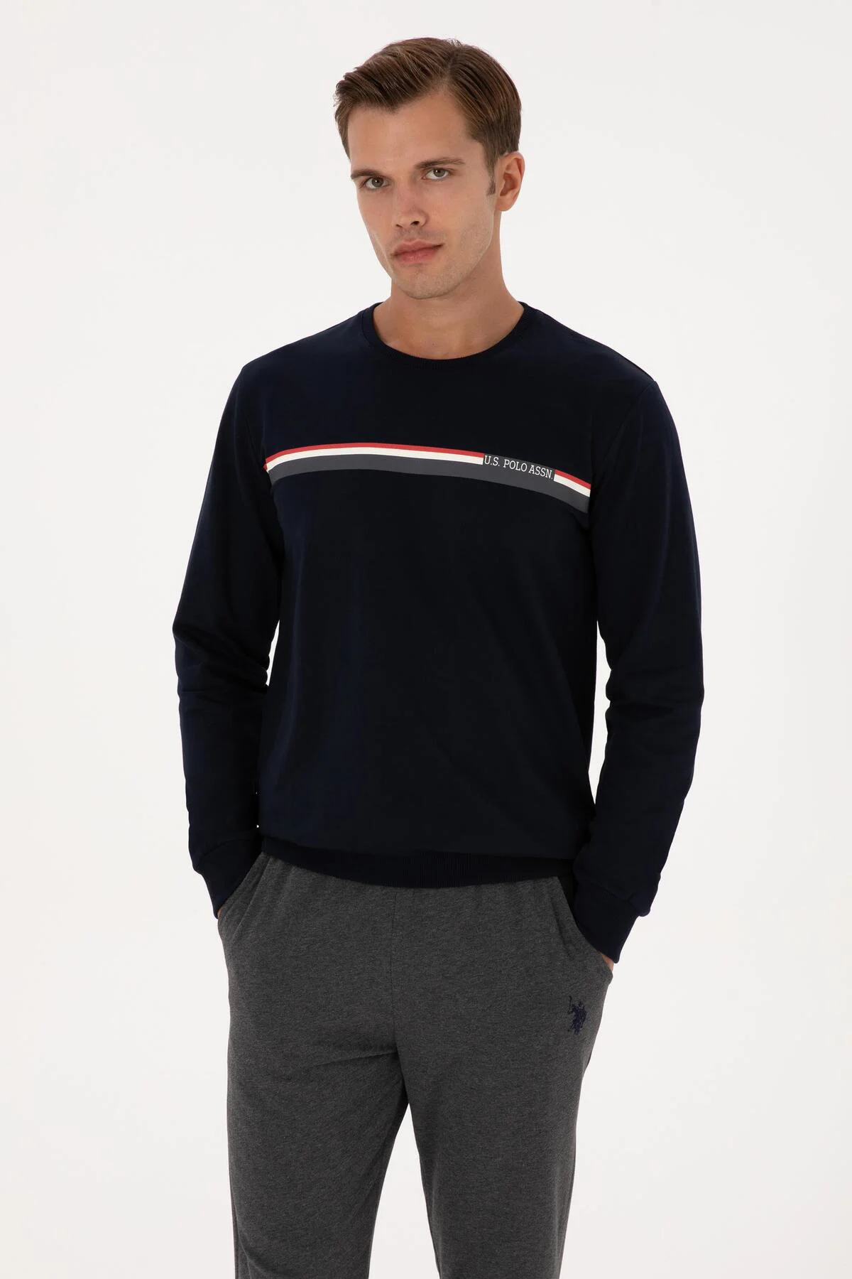 Erkek Bisiklet Yaka Uzun Kollu Pijama Takımı S26925 RAHAT KUMAŞ