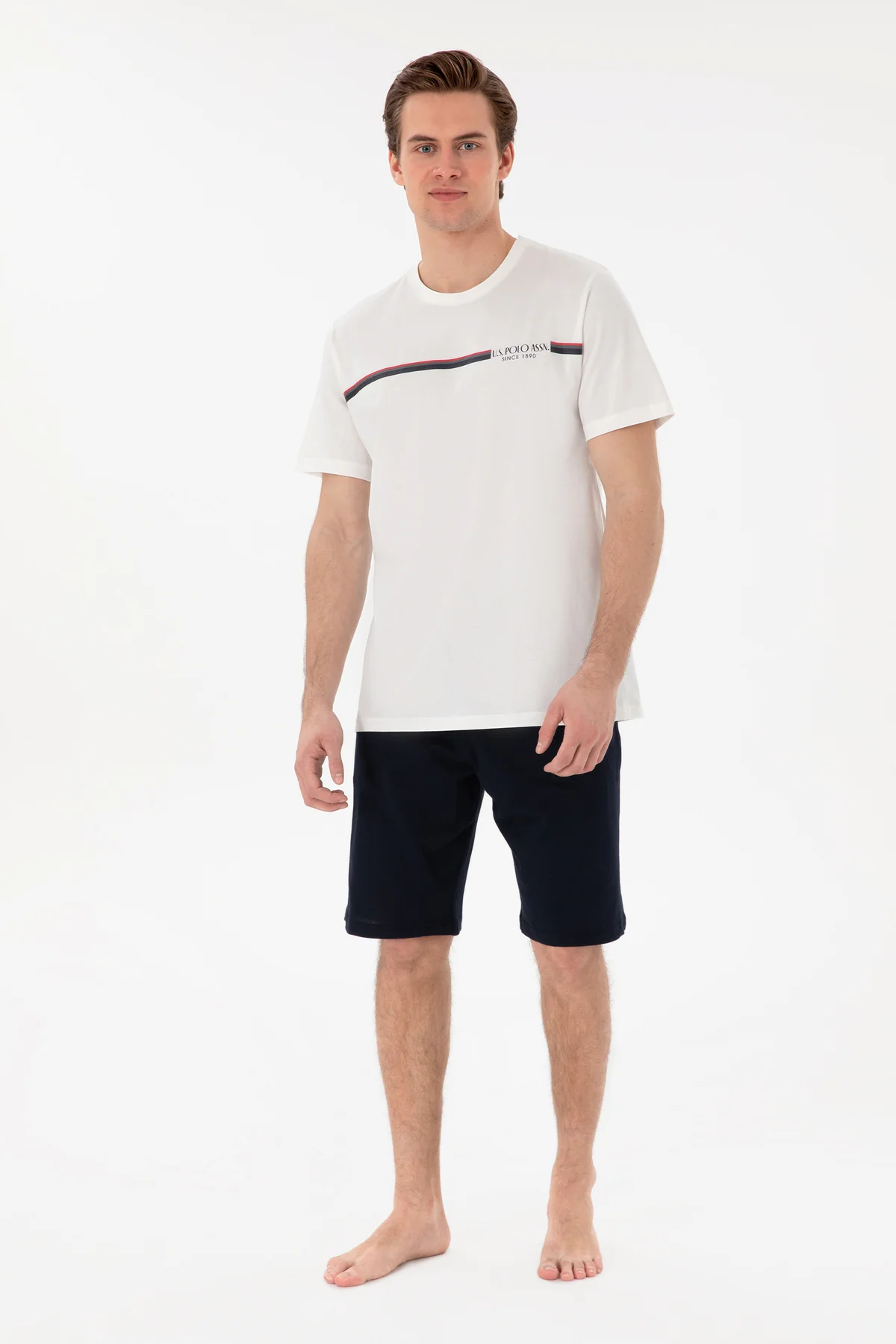 Erkek Bisiklet Yaka Beyaz Pijama Takımı 50309174-VR013