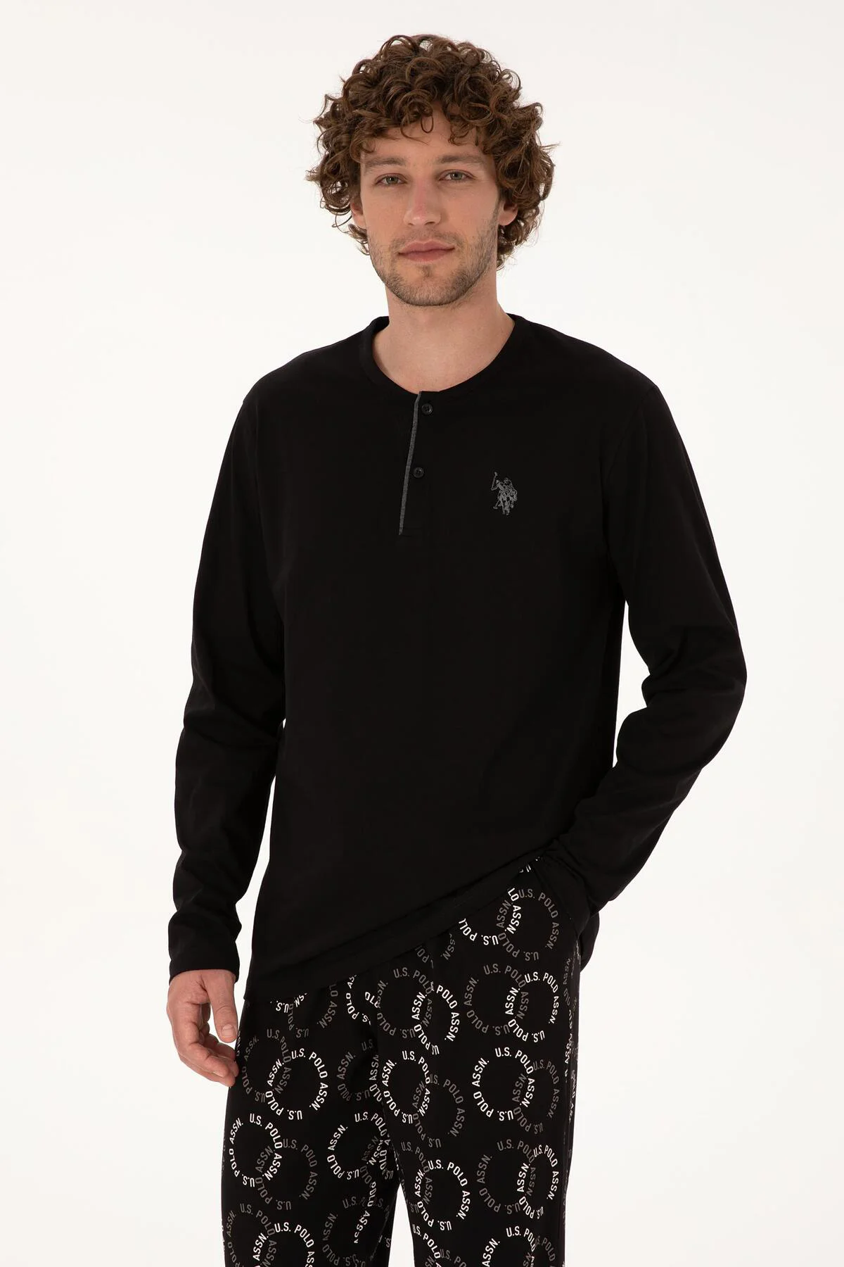 Erkek Bisiklet Yaka Uzun Kollu Pijama Takımı S26930 CEPLİ