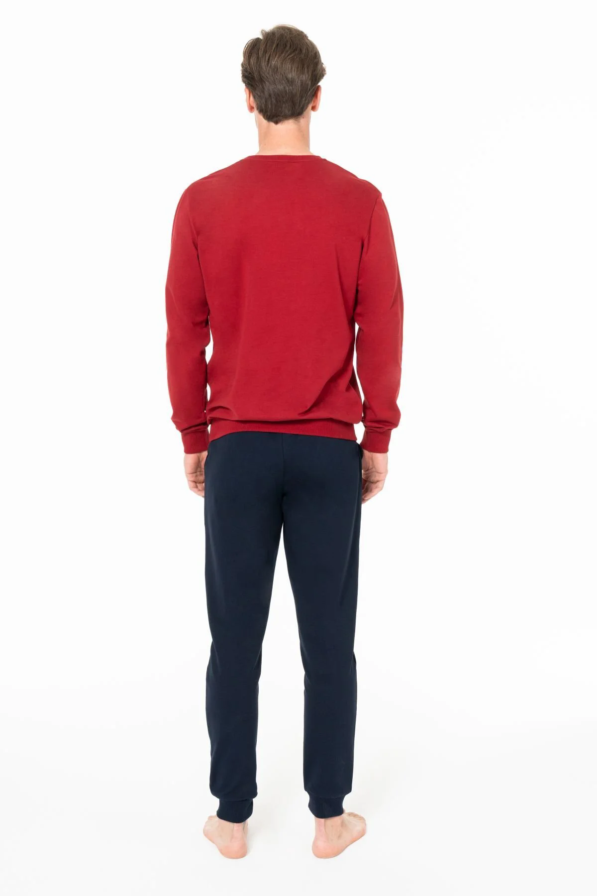 Erkek Bisiklet Yaka Uzun Kollu Pijama Takımı S26928 BANTLI PAÇA R