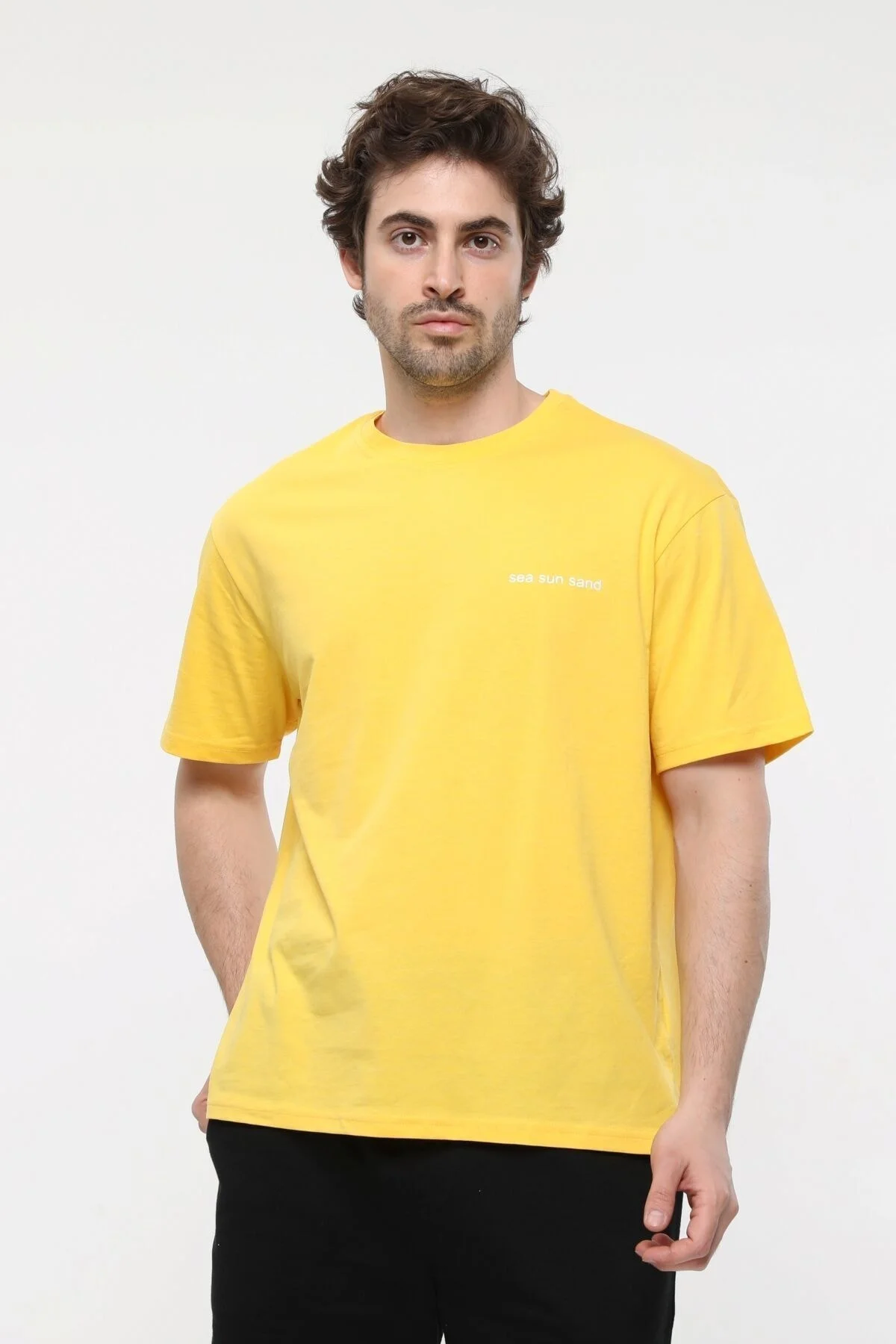 Erkek Bisiklet Yaka Kısa Kollu Oversize Fit Baskılı Tişört - Robi