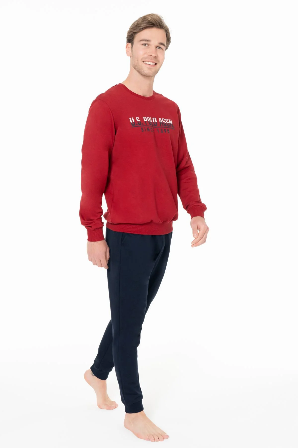 Erkek Bisiklet Yaka Uzun Kollu Pijama Takımı S26928 BANTLI PAÇA R