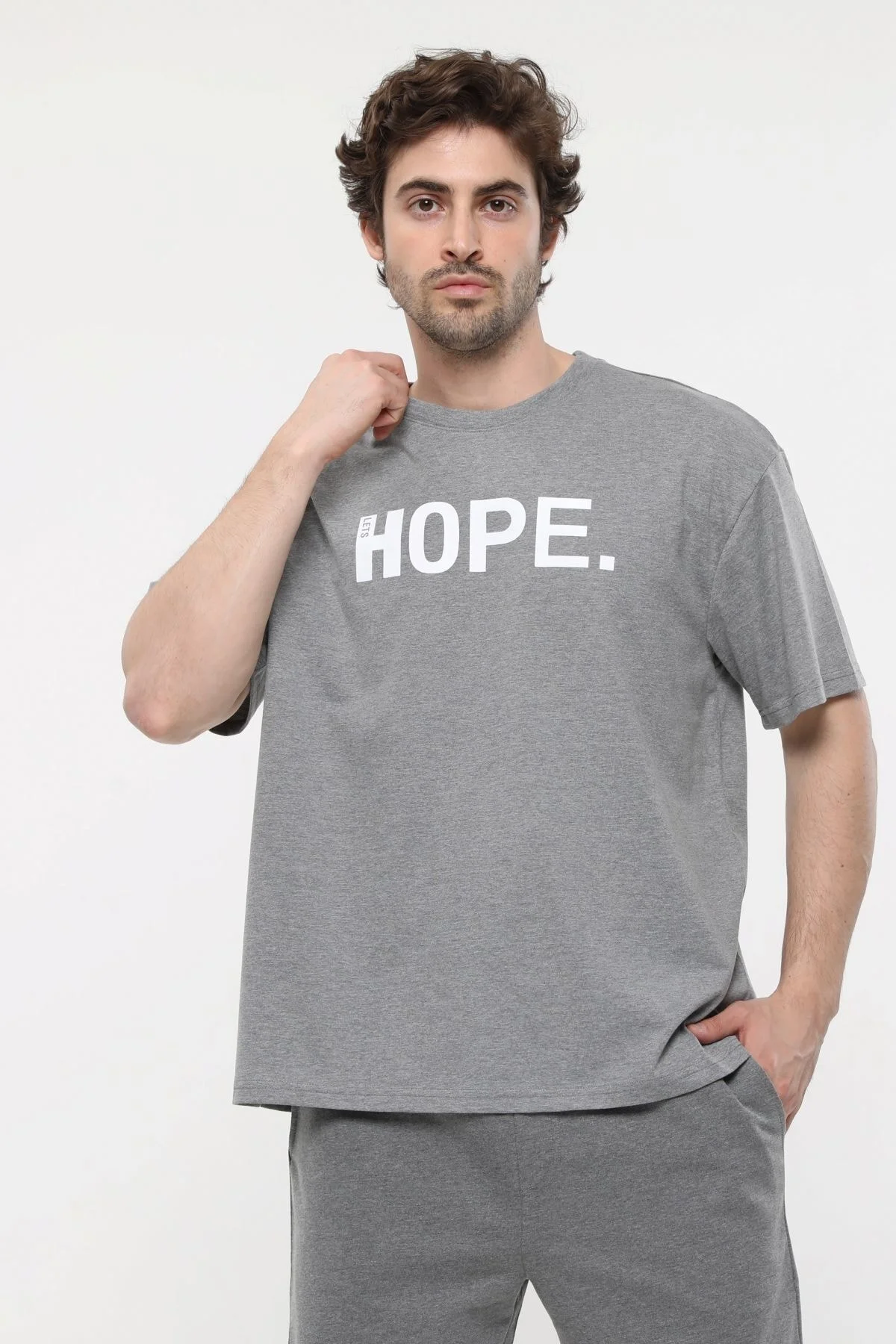 Erkek Bisiklet Yaka Kısa Kollu Oversize Fit Baskılı Tişört - Rage