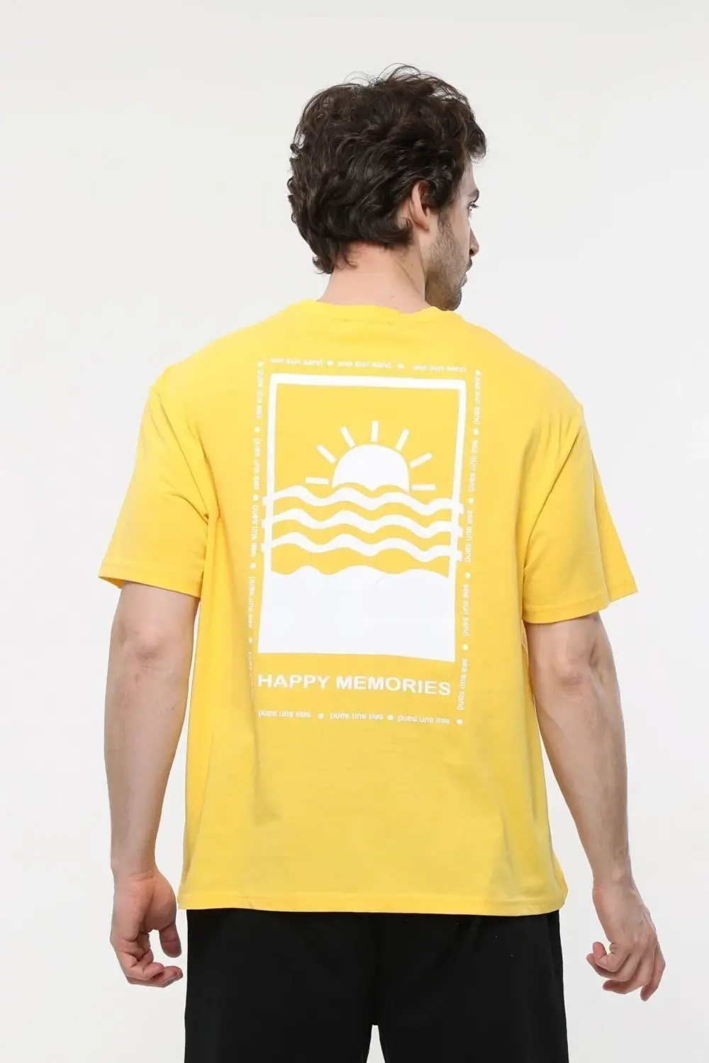 Erkek Bisiklet Yaka Kısa Kollu Oversize Fit Baskılı Tişört - Robi