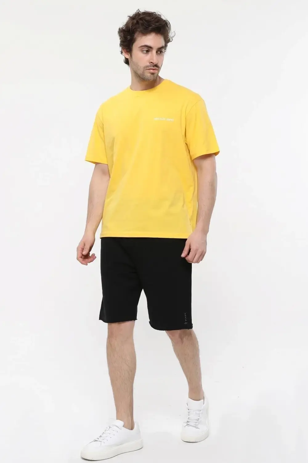 Erkek Bisiklet Yaka Kısa Kollu Oversize Fit Baskılı Tişört - Robi