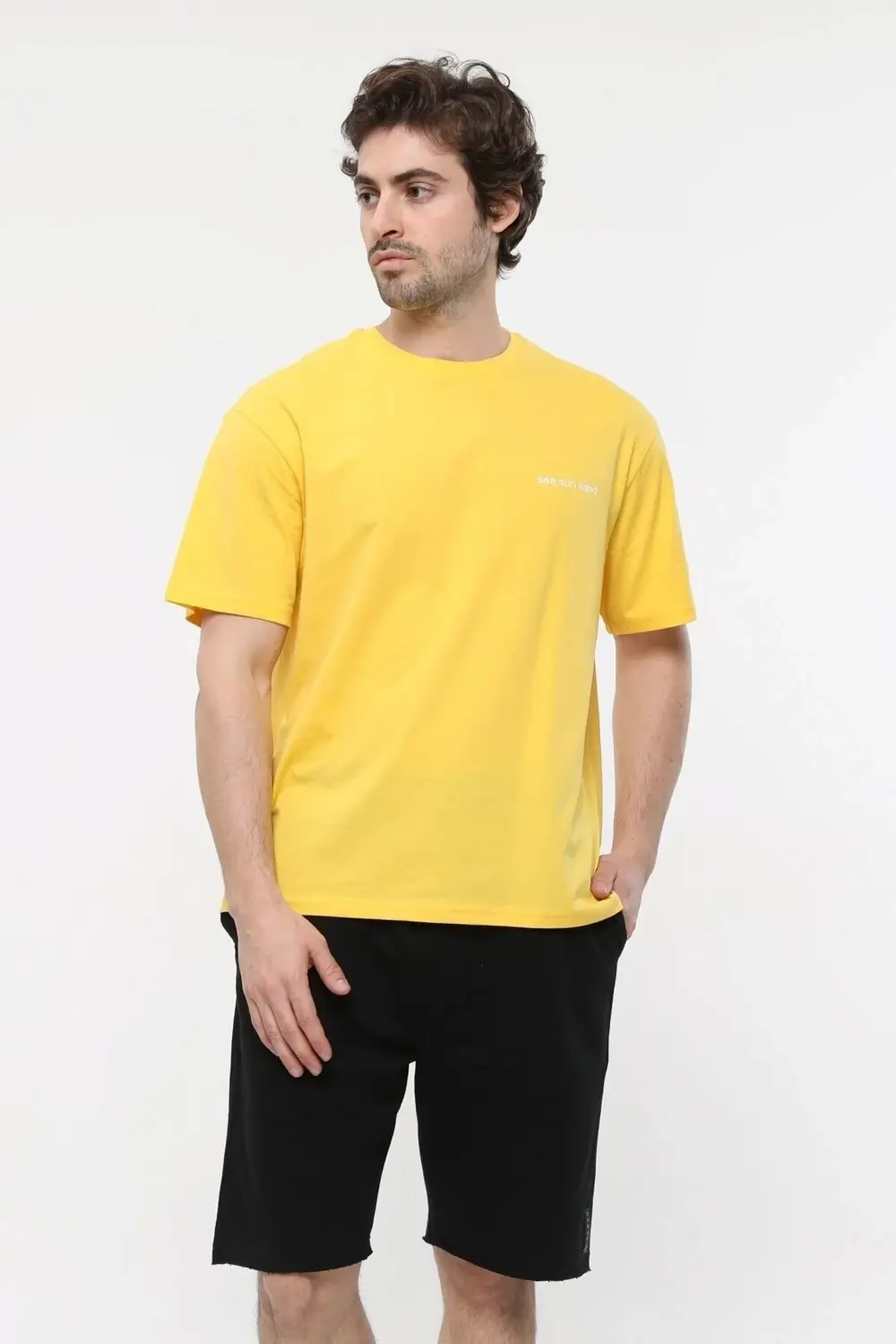 Erkek Bisiklet Yaka Kısa Kollu Oversize Fit Baskılı Tişört - Robi