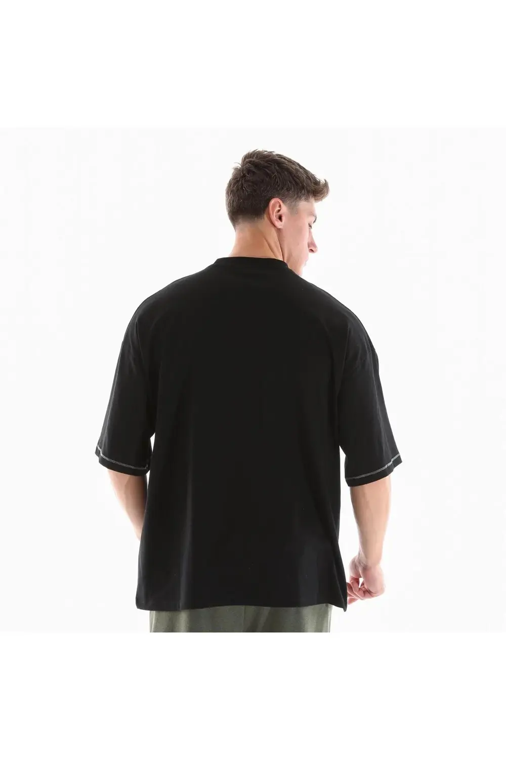 Erkek Bisiklet Yaka Kısa Kollu Oversize Fit Cep Detaylı Tişört Si