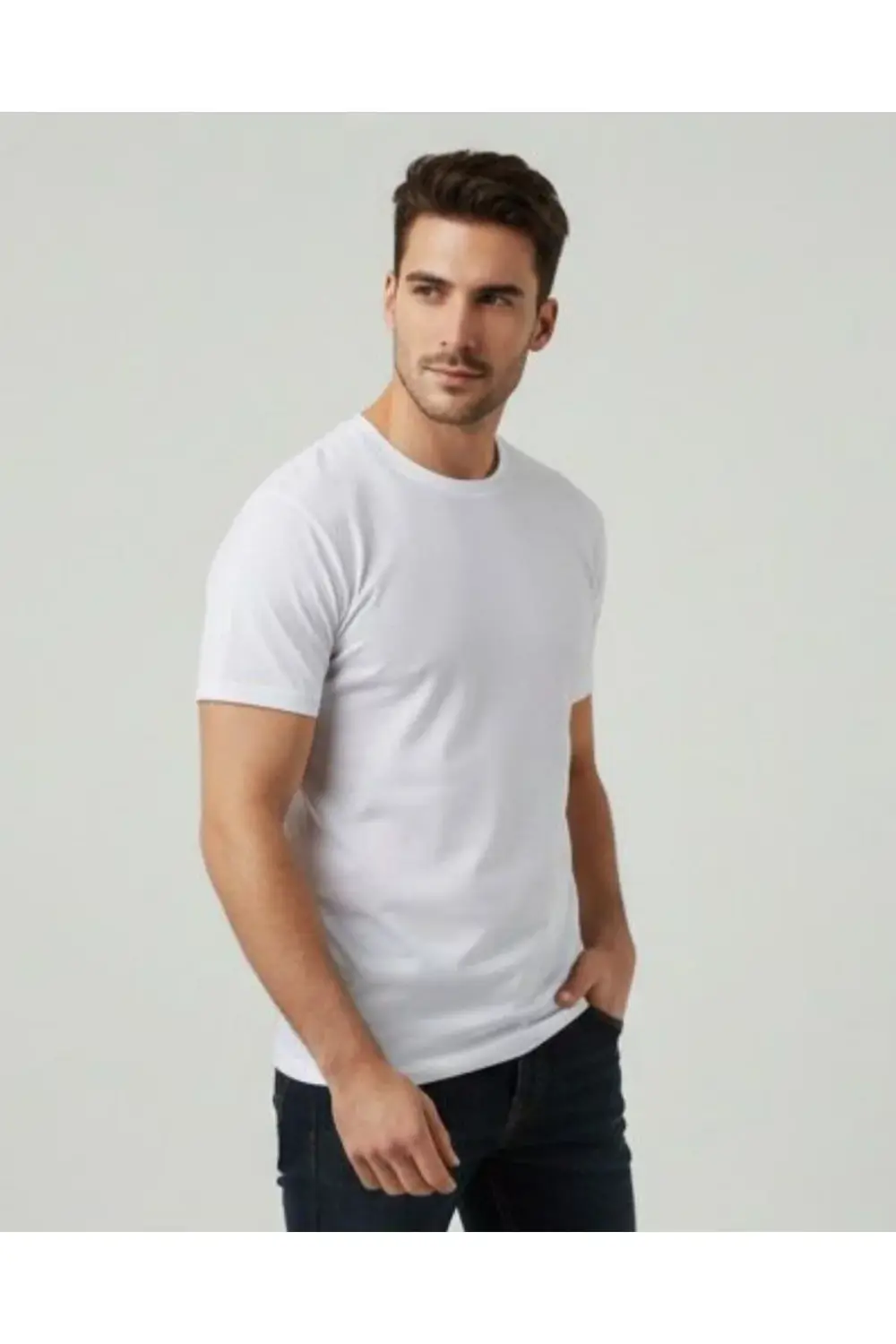 Erkek Bisiklet Yaka Yarım Kol Beyaz Fanila