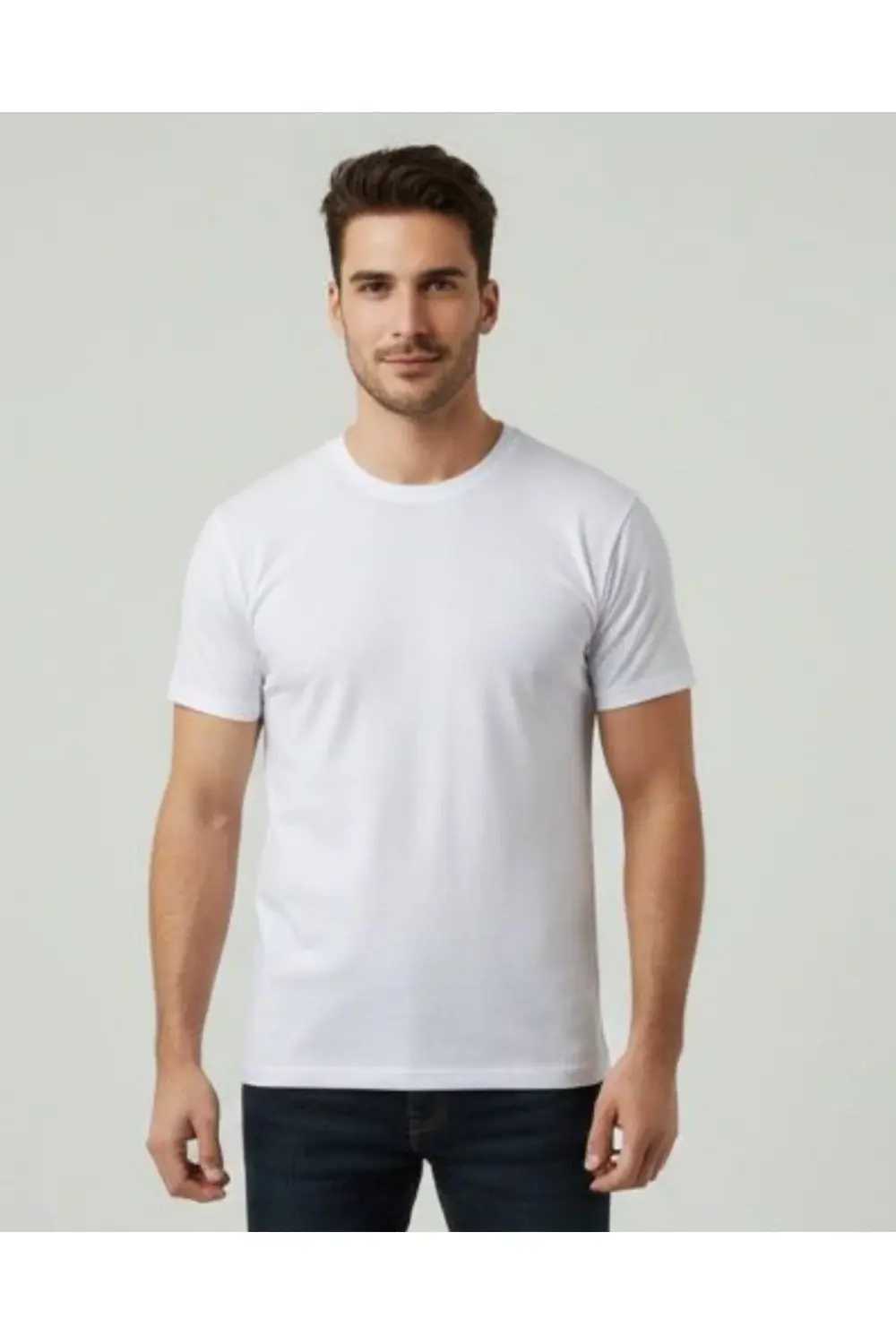 Erkek Bisiklet Yaka Yarım Kol Beyaz Fanila