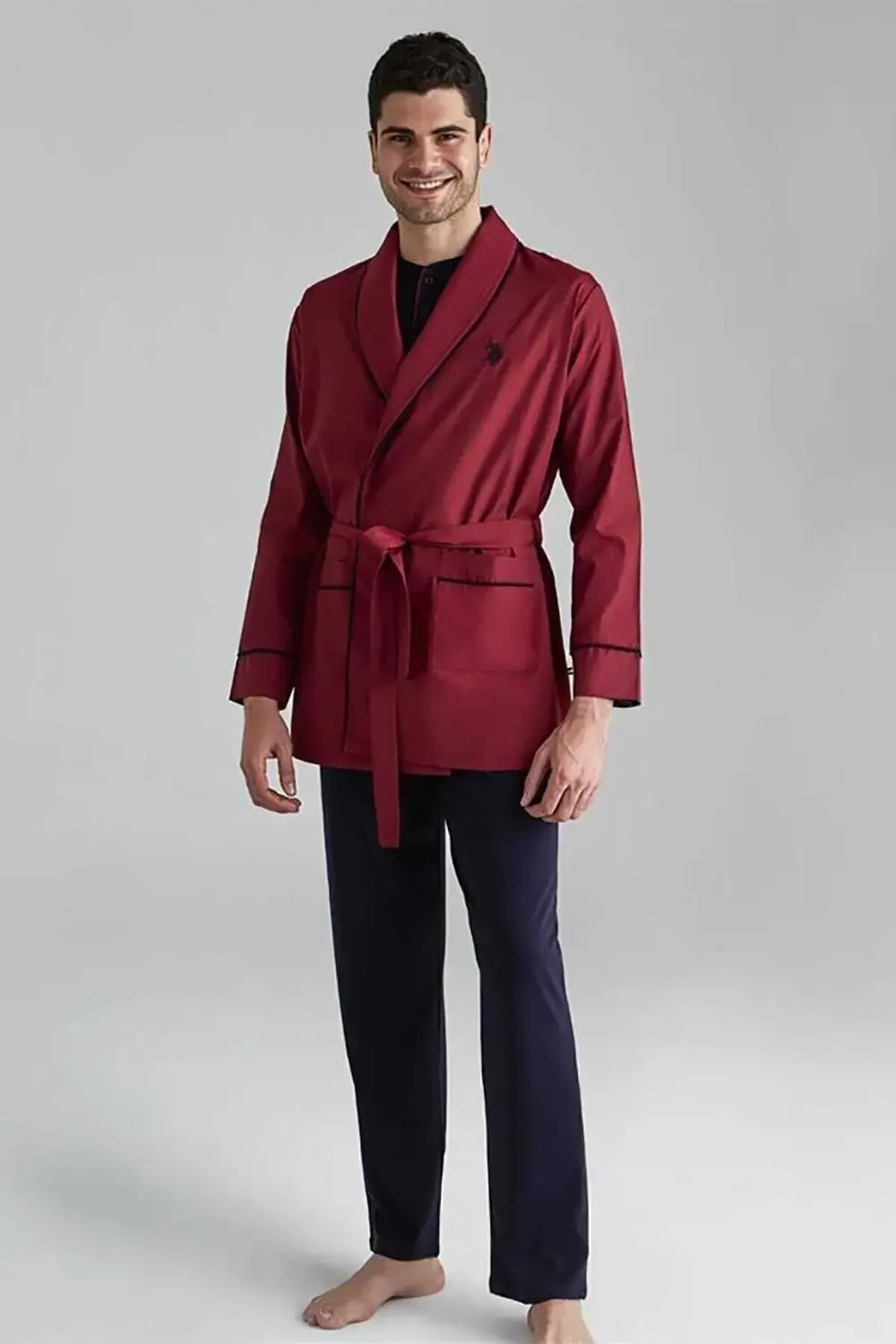 Erkek Bordo 1 Uzun Kollu Pijama 1 Kısa Kollu Şortlu Takım 1 Sabah