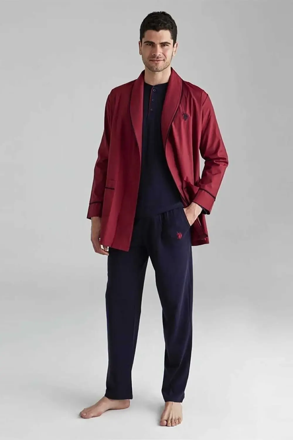 Erkek Bordo 1 Uzun Kollu Pijama 1 Kısa Kollu Şortlu Takım 1 Sabah