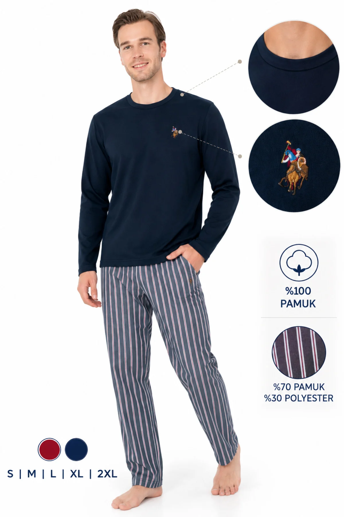 Erkek Bordo Pijama Takımı Çizgili Alt 50318612 Erkek Bordo Pijama Takımı Çizgili Alt 50318612