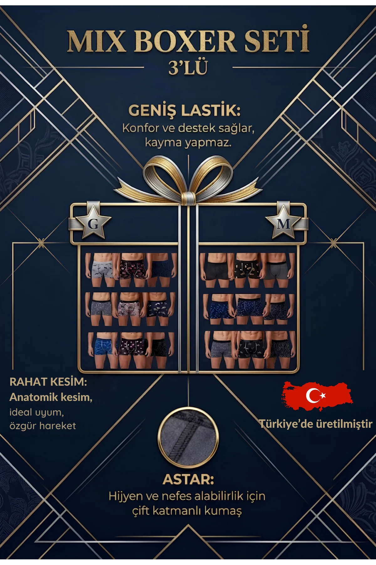 Erkek Boxer Karışık Desenli 3'lü Set Pamuk Boxer Mix Erkek Boxer Karışık Desenli 3'lü Set Pamuk Boxer Mix