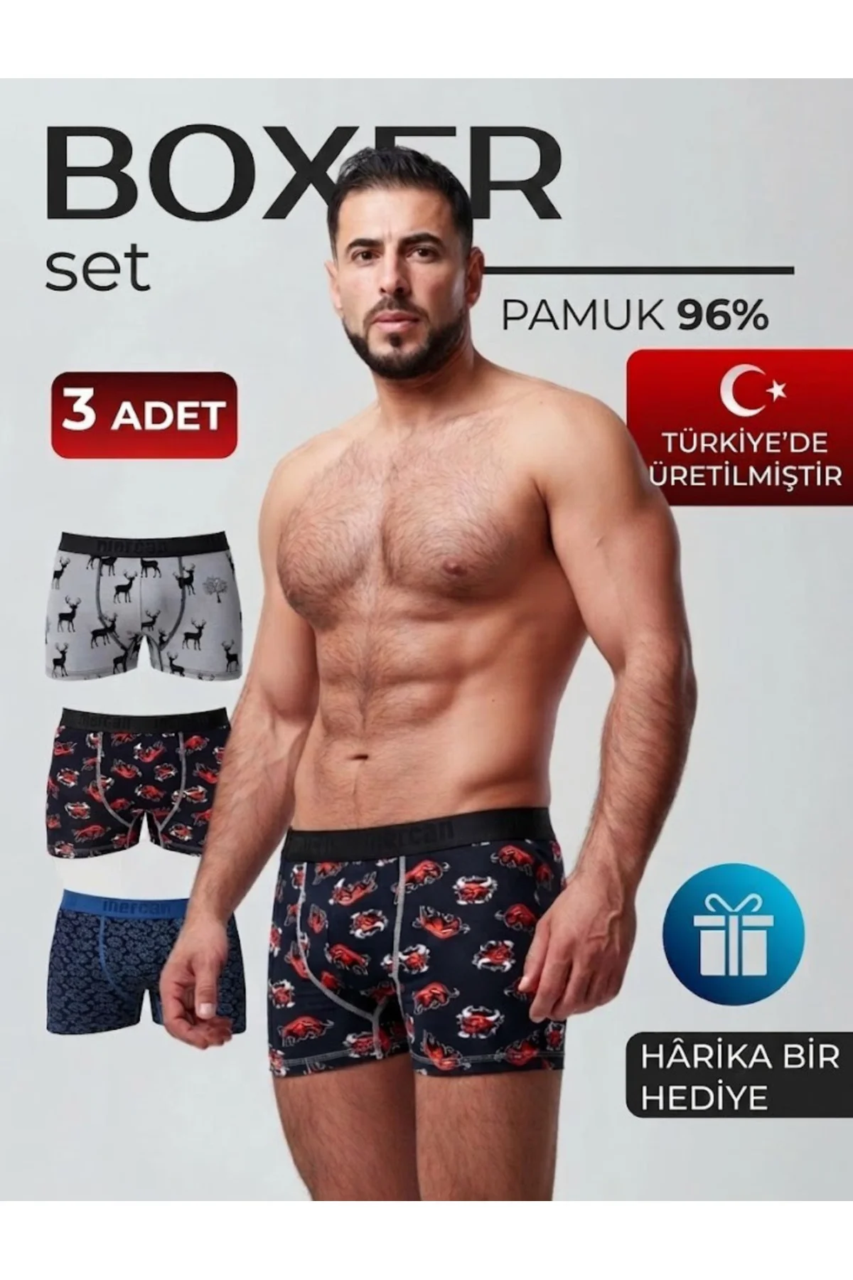 Erkek Boxer Karışık Desenli 3'lü Set Pamuk Boxer Mix Erkek Boxer Karışık Desenli 3'lü Set Pamuk Boxer Mix