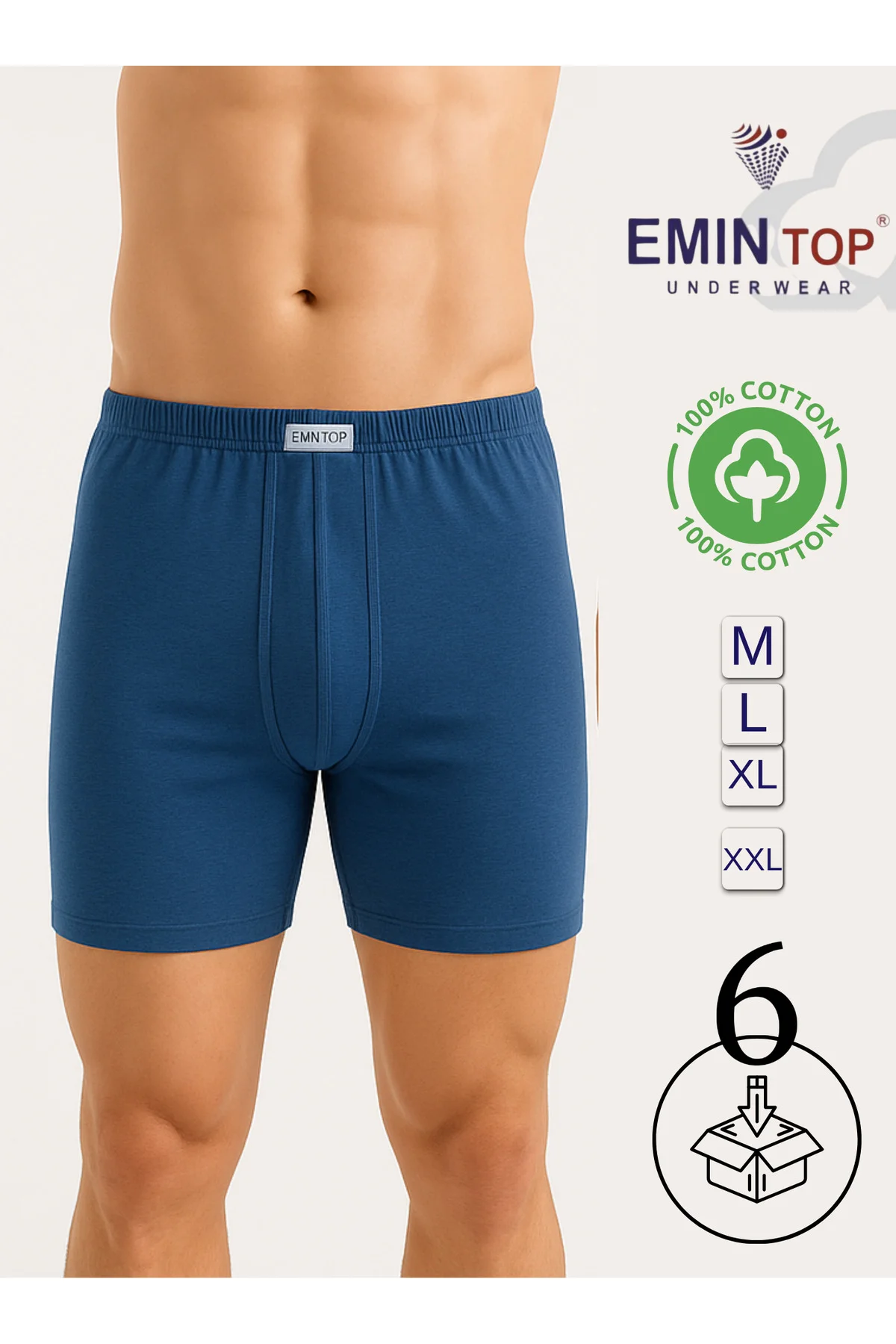 ERKEK BOXER SHORT 6'LI - İNDİGO BOXER ŞORT